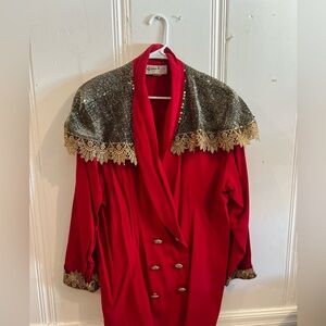 Glam Red Coat with Gold and Black Accents